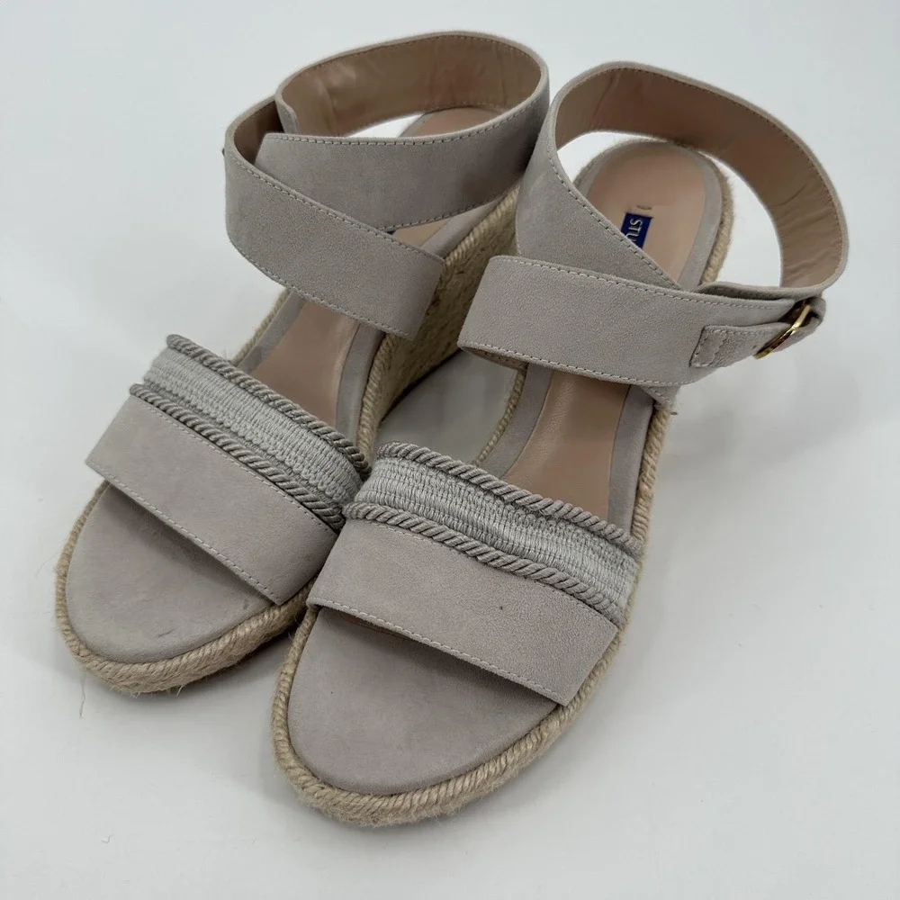 Stuart Weitzman Wedge Sandals Womens Size 9‎ Taupe Suede Espadrille Ankle Strap
